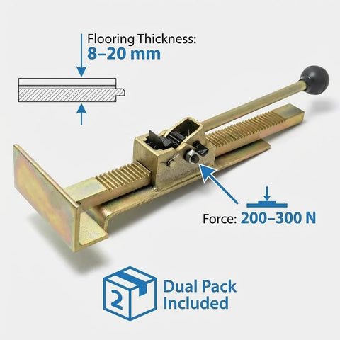 QWORK hardwood flooring jack, dual-pack; metal floor jack with ratcheting mechanism, serrated rails, and black handle.