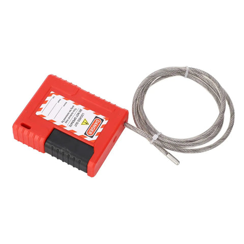 Heavy Duty Lockout Cable Lock For Electrical Gear, Adjustable 1 Meter, Quick Thread Setup, red housing and steel cable