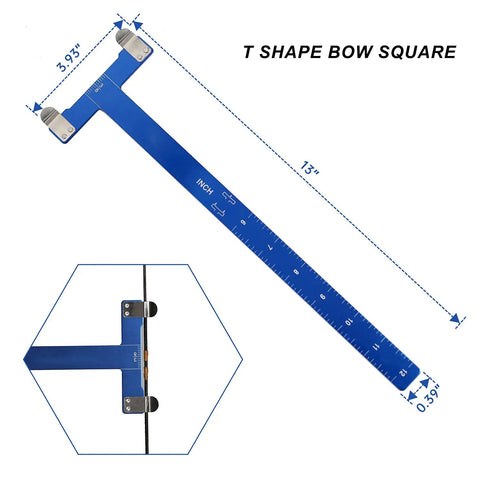Archery Bow String Nocking Points Kit With T Square Ruler And Buckle Pliers, blue aluminum T-shape ruler, 13 inches by 3.93 inches.