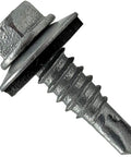 Close-up of 14 By 7/8 Inch Metal Roofing Screws Type 1 Drill Point with Hex Washer Head and 9/16 Inch EPDM Washer, painted.