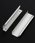 10 Pack Finger Pulls for Cabinets and Drawers 128mm Center Hole 150mm Length Silver Zinc Alloy Edge Pulls top view on black background