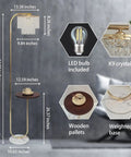 Arc Crystal Floor Lamp With Marble Base And Integrated Table Chrome Standing Light dimensions and details illustration
