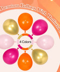 Hot Pink And Orange Balloon Arch Kit With Metallic Gold Confetti Balloons in pastel pink and orange colors, 4-color set
