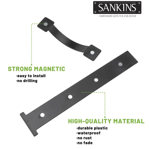 Magnetic Decorative Garage Door Hinges And Handles Kit with high-quality black plastic, strong magnets visible for easy install