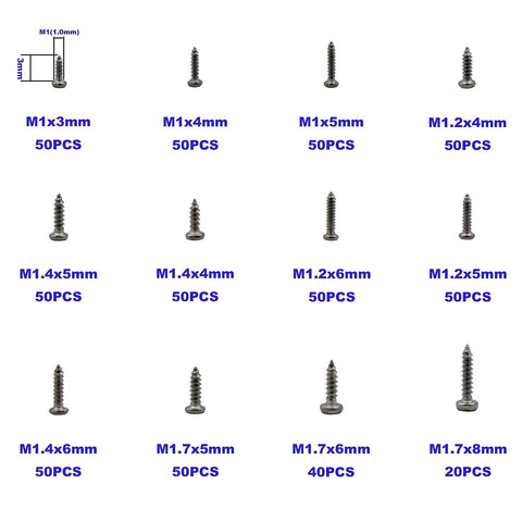 Snag This Game Changing 560 Piece M1 To M1.7 Micro Phillips Pan Head Self Tapping Screw Kit Crafted From Top Shelf 304 Stainless Steel showing assorted sizes.
