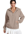 Oversized Fleece Lined Half Zip Sweatshirt With Pocket For Cozy Warmth And Comfort, Long Sleeve Pullover Ideal For Winter Outfits