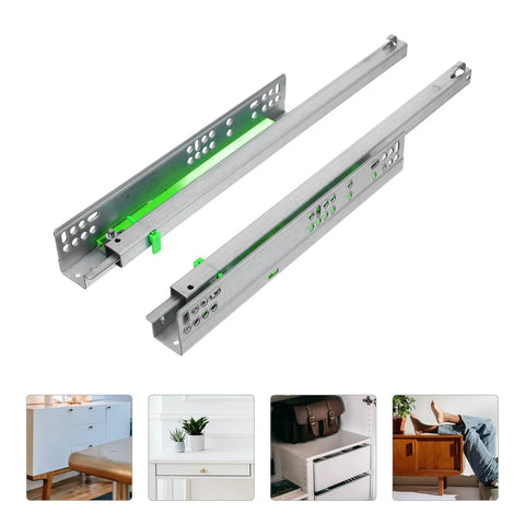 16 Inch Detachable Slow-Close Drawer Slides With Metal Rails, Heavy-Duty Cabinet Glides For Kitchen And Furniture Replacement, Smooth Quiet Open And Close, Two-Section Guide Rails