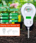 All In One Garden Sensor With Removable Probe For Soil Moisture And PH Testing Plus Fertility, Sunlight Intensity, Temperature And Humidity Readouts For Gardens, Lawns And Farms AAA Battery Included with rotating display in garden soil