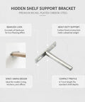Go-To Hidden Shelf Support Bracket for Floating Shelves, 6.7 x 2.4 x 2.5 Inch Carbon Steel Nickel Plated Wall Mount diagram