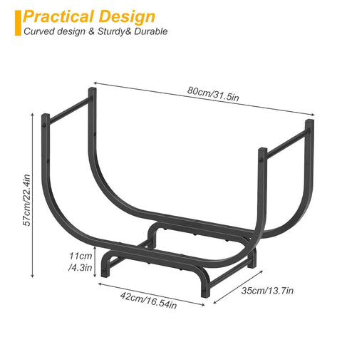 Curved 32-Inch Firewood Rack, Powder-Coated Rustproof Metal Log Holder For Fireplaces And Outdoor Use, Heavy-Duty Steel Tubes