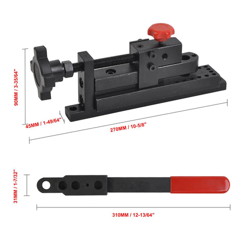 Manual mounting mini universal bending jig for wire, flat metal and tubing; black base with red knob and red handle