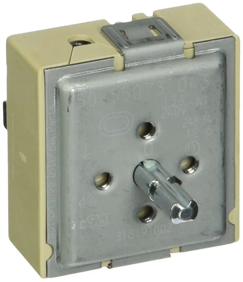 Genuine Replacement Surface Element Switch 318191002 for Range Stove Oven, square metal switch with mounting bracket.