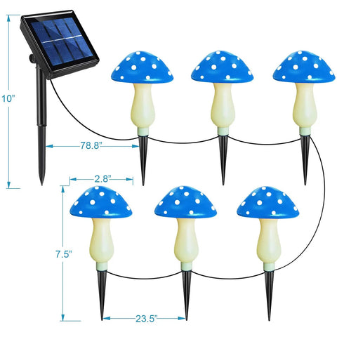 Six Pack Blue Solar Garden Mushroom Stake Lights With Eight Lighting Modes For Outdoor Yard Decor Solar Powered Waterproof