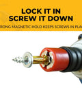 Close-up of TipMag Magnetic Sleeve For Screwdrivers No Fuss Screw Control with a screw held by a high strength magnet