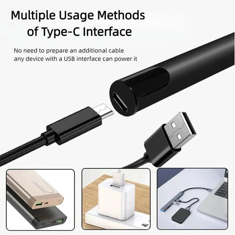 Cordless Soldering Pen With USB Rechargeable 650mAh Battery showing Type-C interface connections and accessories