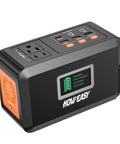 Portable Power Station 120W 240W Peak Solar Generator With 88Wh Battery, 110V AC Outlet, USB C, QC USB Ports, black and orange unit