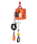 Heavy Duty 1100Lb Electric Hoist Winch Featuring Portable 1500W Motor with control switch and hook for lifting tasks.