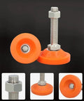 4 Pack Heavy Duty Leveling Screw Legs With PVC Cushions For Shelves Desks Office Furniture And Heavy Gear Carbon Steel Poles Adjustable Height Wobble Proof Reduces Vibration And Floor Scuffing Sturdy As Nails orange leveling leg with threaded steel screw and PVC base