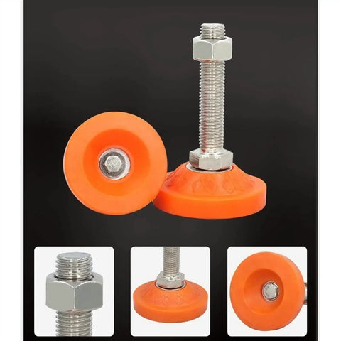 4 Pack Heavy Duty Leveling Screw Legs With PVC Cushions For Shelves Desks Office Furniture And Heavy Gear Carbon Steel Poles Adjustable Height Wobble Proof Reduces Vibration And Floor Scuffing Sturdy As Nails orange leveling leg with threaded steel screw and PVC base