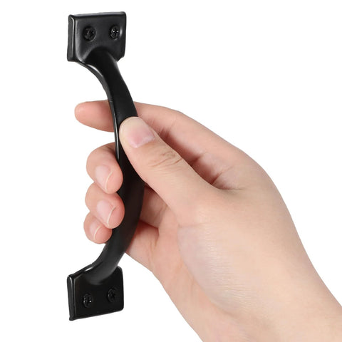 Hand holding 4 Pack 6 Inch Cabinet Door Handles Vintage Barn Door Pulls Drawer Pulls Gate Handle Metal Gate Pull Handles.