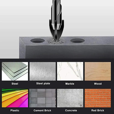Heavy Duty Cross Hex Drill Bit Set With Hole Saw For Glass Ceramic Wood Plastic Tile drilling through steel with carbide tips.