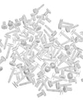 Top Shelf 50 Pcs Car Door Trim Panel Retainer Clips Nylon Bumper Fastener Rivets scattered on white background.