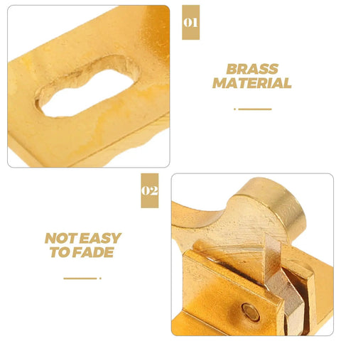 Brass cabinet door latch with spring catch old school retro style window security lock detail in golden brass material