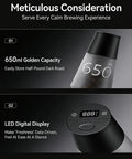 Smart Electric Vacuum Coffee Canister With Bright Digital Screen And Handy Timer, 650ml capacity, LED display for freshness.