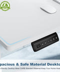 Close-up of control panel on 40 Inch Electric Standing Desk With Memory Presets, Sit-To-Stand Height Adjustable Pro-Grade Table For Home Office, Study, Writing, And Gaming, Dual-Panel 40X24In Desktop, Compatible With Walking Pad, White.