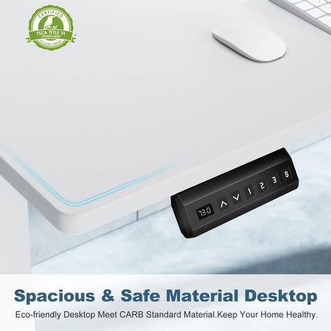 Close-up of control panel on 40 Inch Electric Standing Desk With Memory Presets, Sit-To-Stand Height Adjustable Pro-Grade Table For Home Office, Study, Writing, And Gaming, Dual-Panel 40X24In Desktop, Compatible With Walking Pad, White.