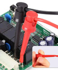 Pro Grade 25 Piece Multimeter Leads Kit With Replaceable Gold Plated Probes in use on circuit board