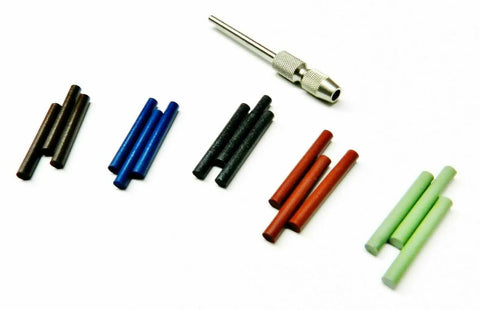Two Millimeter Silicone Polishing Point Set 15 Piece Assortment With Five Grades And Chuck Mandrel displayed on white surface