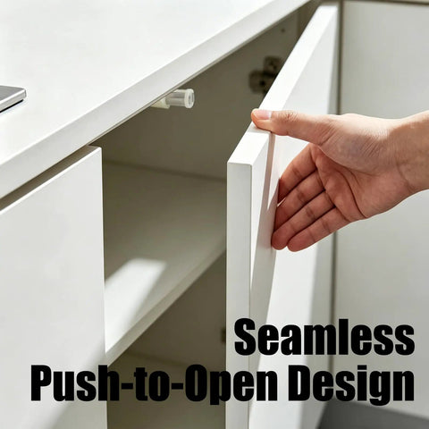 8 Pack White Magnetic Push To Open Cabinet Latches Kit With 8 Strike Plates And 40 Fixing Screws Easy Install Hardware shown in use