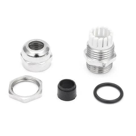 Five Pack PG9 Metal Waterproof Cable Glands For 4 To 8mm Diameter With Nickel Plated Copper Rubber Seal And Hex Nut M7x1 Rugged Industrial Grade