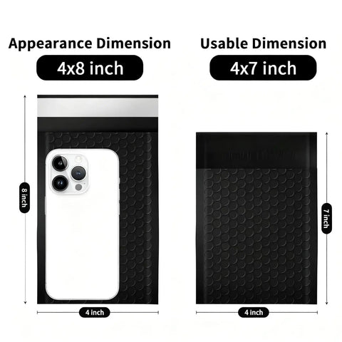 4x8 Small Bubble Mailers 100 Pack Waterproof Padded Envelopes With Self Seal Adhesive Shipping Bags For Mailing Cards Jewelry Makeup And Small Business Packaging Lightweight Durable And Easy To Use For Cost Effective Shipping with size comparison to smartphone.