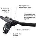 Close-up of aluminum alloy lever from Beefy Hydraulic Disc Brake Set For MTB Fat Bikes And EBikes Two Piston Mineral Oil System.