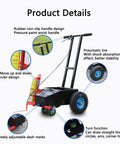 Heavy Duty Hand Push Line Paint Marker Roll Right Along Driveways Without Breaking A Sweat Crisp Stripe Applicator close-up of features including rubber handle, pneumatic tire, ruler design.