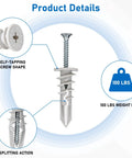 Heavy Duty Self Drilling Drywall Anchors And Screws Kit With 114 Pieces showing self-tapping screw design with 100 lbs weight limit.