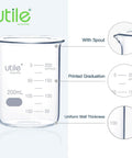 12 Piece Glass Beaker Set 200ml Each With Spout Dual Scale Printed Graduation Heavy Duty Lab Glassware For Home Lab And Classroom