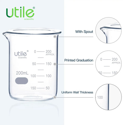 12 Piece Glass Beaker Set 200ml Each With Spout Dual Scale Printed Graduation Heavy Duty Lab Glassware For Home Lab And Classroom