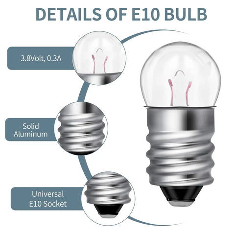 Diagram of 20 Pieces E10 Miniature Light Bulbs Replacement For DIY Circuits And Experiments 3.8V 0.3A features