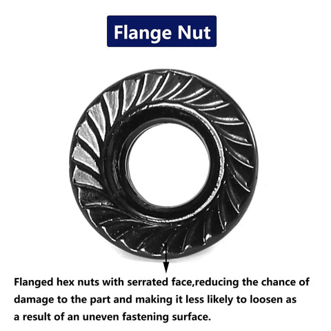 M6 X 1.0Mm Serrated Flange Hex Lock Nuts 100 Piece Pack 304 Stainless Steel full view of serrated flange nut for secure fastening.