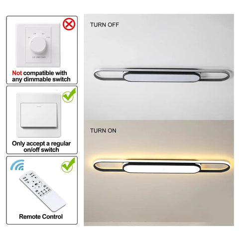 Diagram showing compatibility of Modern Dimmable LED Chandelier Flush Mount Ceiling Light With Remote Control with on/off switch only
