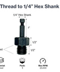 Precision Machined Heavy Duty 5/8 To 1/4 Inch Hex Shank Drill Adapter Slick Conversion Tool For Core Bits And Drill Press, steel material.