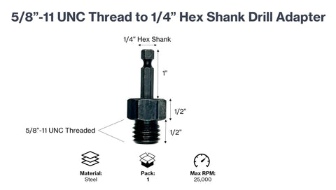 Precision Machined Heavy Duty 5/8 To 1/4 Inch Hex Shank Drill Adapter Slick Conversion Tool For Core Bits And Drill Press, steel material.