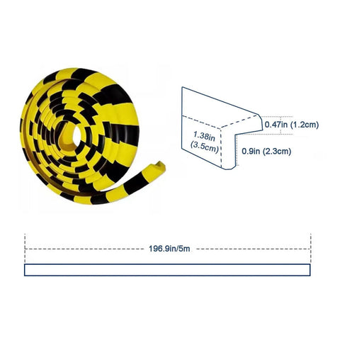 Tough As Nails Heavy Duty Wall Edge Corner Guards With Self Adhesive Foam Padding, Extra Long 196.9In 5m Yellow And Black