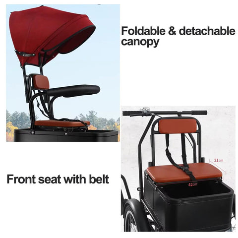 Three Wheel Pedal Tricycle With Detachable Training Wheels, front seat with belt, canopy and guardrail for city riding