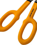 Close-up of yellow comfort grips on 12 Inch Tin Snips With Comfort Grip For Sheet Metal Cutting Straight Pattern Tinners Snips.