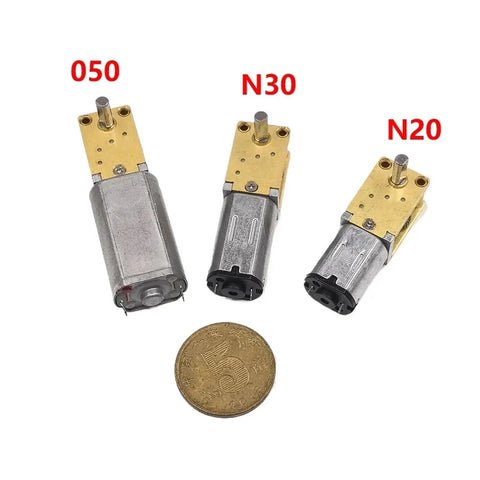 Micro Worm Gear Motor 050 N30 N20 3V To 12V DC Right Angle Output Shaft All Metal Gearbox Slow Speed Reduction, coin for scale