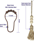 Shower Curtain Rings Set Of 12 With Wood Bead Tassels, Silent Stainless Steel Hooks Glide Smoothly, Rust Proof Bronze Finish